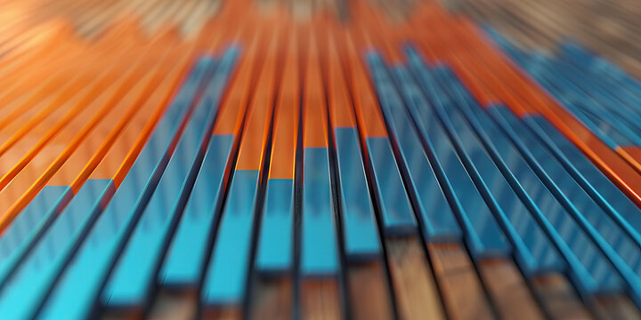 Real Estate Market Graph: Blue & Orange Bar Chart on Minimalist Wood Grain Surface