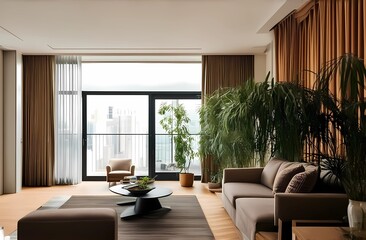 Fototapeta premium Minimalist, japandi interior design of modern living room.