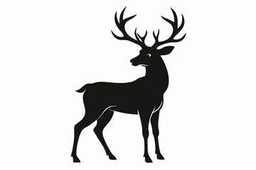 Beautiful wild animal deer silhouette black vector art illustration