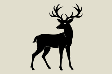 Beautiful wild animal deer silhouette black vector art illustration