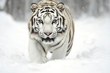 Fototapeta premium White Tiger Walking Through Snow