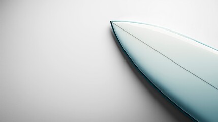 A close-up view of a surfboard resting against a wall indoors, copy space for text, surt concept