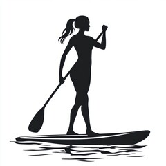 Vector illustration silhouette of a female doing paddleboarding in water