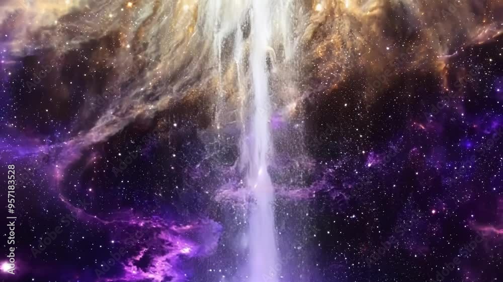 Poster Mesmerizing fantasy space background with a radiant beam of light bursting from the horizon of a celestial body, filled with stunning colors blending science and imagination