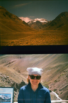 Happy tourist and Aconcagua view