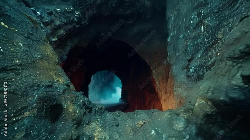 Poster explore a mysterious cave full of magic and wonder, with enchanting rock formations and mystical atm