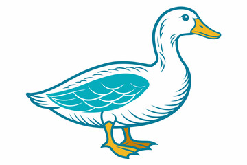 A Beautiful pet bird duck side view line art vector art illustration