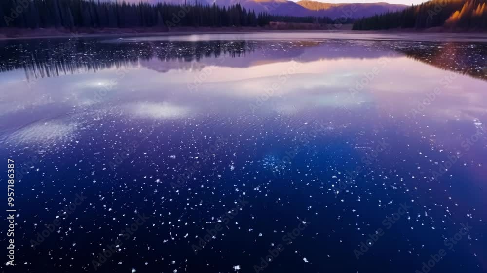 Poster the deep blue sea reflects a fantasy sky with pink clouds, creating a serene and beautiful atmospher