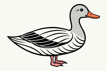 A Beautiful pet bird duck side view line art vector art illustration