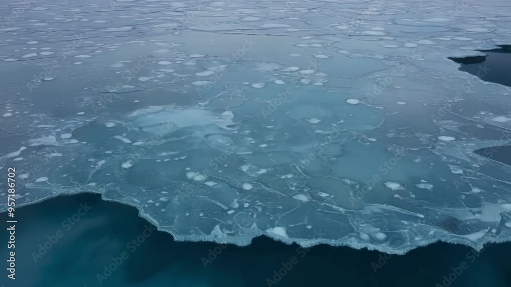 Aufkleber Icy landscape shows a frozen ocean covered with ice sheets forming interesting geometric shapes and creating a mesmerizing view