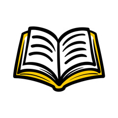 Open book illustration in bright yellow and black colors on white background 