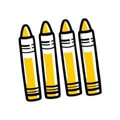 Set of pastel crayons illustration in bright yellow colors on white background