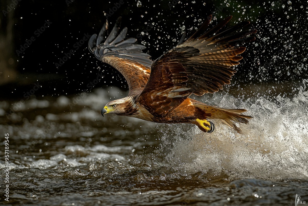 Canvas Prints A Hawk Soaring Over a Watery Splash