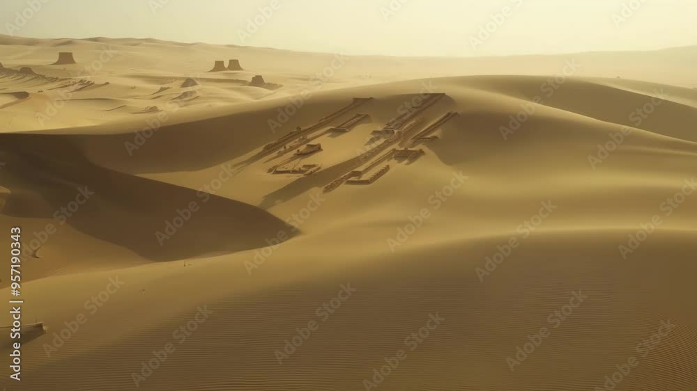 Aufkleber The sun shines over a vast desert with ancient ruins buried in shifting sand dunes, hinting at a lost civilization waiting to be discovered