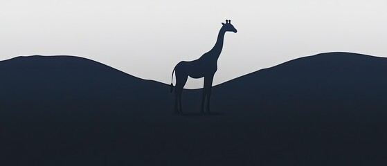 Single animal silhouette against muted, wide landscape in minimalist flat style