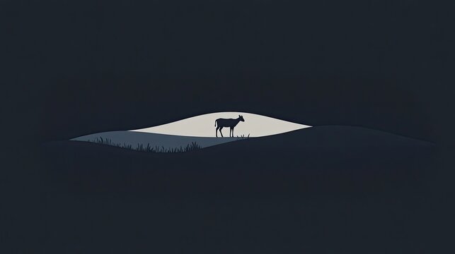 Simplistic animal on a wide, muted landscape with flat design and minimalistic approach