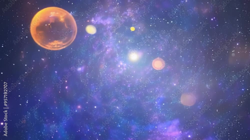 Poster Bright star is shining in this fantasy image of outer space, surrounded by purple nebula clouds and a scattering of smaller stars