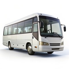 3D Render of a White Bus Isolated on White Background, 3D Rendering, Transportation, Bus