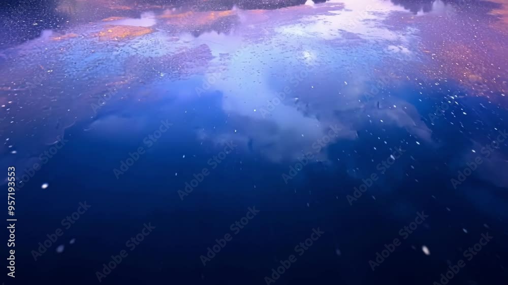 Poster explore mesmerizing ocean depths transitioning into shallower waters, displaying fantasy colors. ser