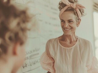Enthusiastic Female Math Teacher Helping Student in Sunlit Classroom, Daytime, Supportive and Interactive Learning Environment
