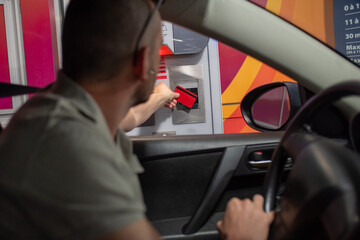 Man parking lot credit card payment 