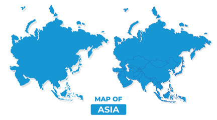 Vector Asia map set simple flat illustration with borders of regions