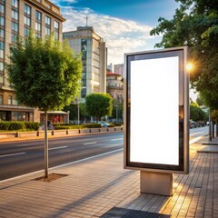 Blank Billboard Sign In City Street, Cityscape, Billboard, Street , Street Advertising, Mockup