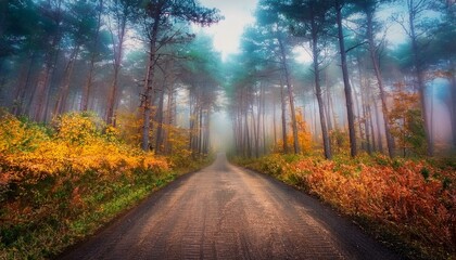 Obraz premium Camino rural en medio de un bosque otoñal