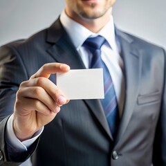 Businessman Holding Blank Card, Close-up, Man in Suit, Contact, Business Card, Presentation