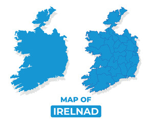 Vector Ireland map set simple flat illustration with borders of regions