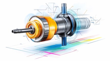 Vintage Industrial Revolution STEM Education Graphics in Color Pencil Style on Pastel Background with Clear Light and Sharp Focus