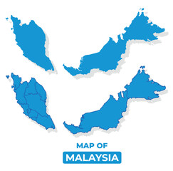 Vector Malaysia map set simple flat illustration with borders of regions
