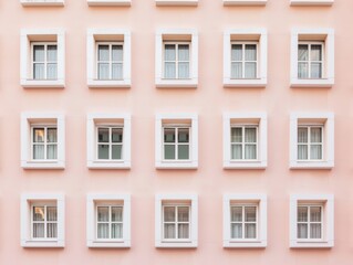 Fototapeta premium Aerial View of Symmetrical Pastel Windows with Geometric Patterning in Soft Diffused Lighting