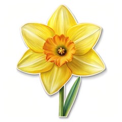 Obraz premium Digital Illustration of a Yellow Daffodil with Orange Center, Spring Flower, Daffodil, Narcissus