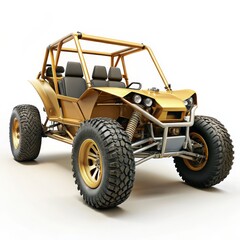 Gold Off-Road Buggy, 3D Render, White Background, Off-Road Vehicle, Buggy, 3D Rendering