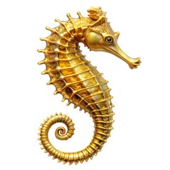 Obraz premium Golden Seahorse, Isolated, 3D Render, Sea Life, Aquatic, Ocean