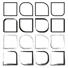 Geometric frame collection. Rounded corner shapes. Hand-drawn square outlines. Abstract border elements.