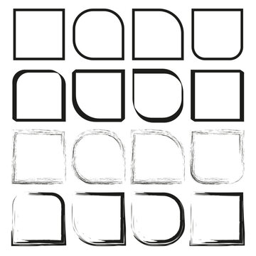 Geometric frame collection. Rounded corner shapes. Hand-drawn square outlines. Abstract border elements.