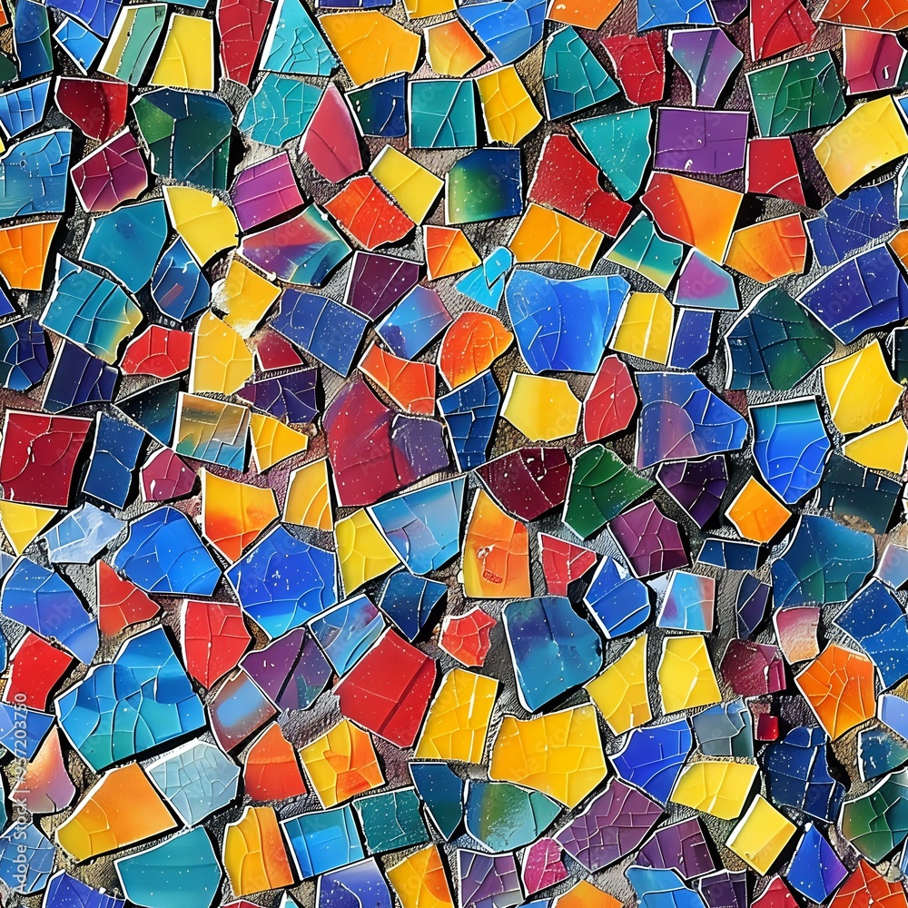Poster vibrant mosaic pattern of irregular colorful tiles creating dynamic abstract background perfect for 