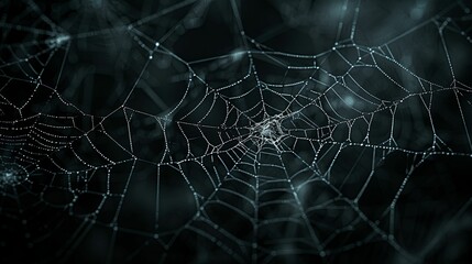 A Close-Up of a Spider Web Covered in Dew Drops