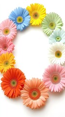 A vibrant floral border created with white and orange flowers surrounds a spacious area, perfect for adding personalized text on a bright white backdrop