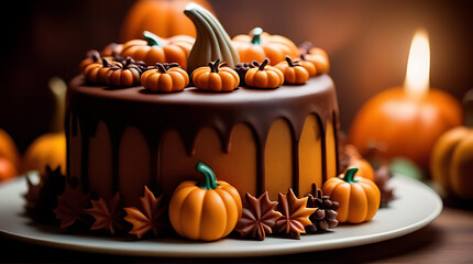 cake decorated leaves pumpkins