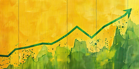 Yellow and green growth rate line on a canvas textured to resemble a wood panel.