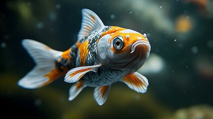 Fototapeta premium Energetic Koi Fish Wearing a Tiny Sports Jersey in a Colorful Underwater Scene