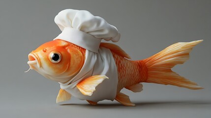 Koi Fish Chef in Whimsical Culinary Outfit with Hat Playful and Creative Concept