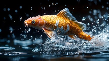 Koi Fish Leaping Out of Water with Frozen Droplets in Mid Air High Speed Capture