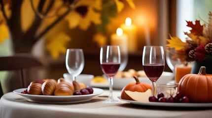table set dinner seasonal dishes autumn decorations