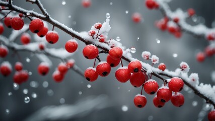 Sparkling branches with red berries and festive decorations.