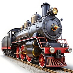 Naklejka premium Steam Locomotive on Tracks, Digital Art, Train, Railroad, Transportation