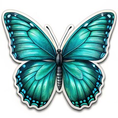 Sticker of a Teal Butterfly with Black Veins and Blue Dots, Sticker, Butterfly, Insect
